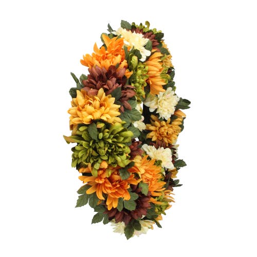 Northlight Autumn Orange And Green Chrysanthemum Artificial Thanksgiving Wreath In Orange