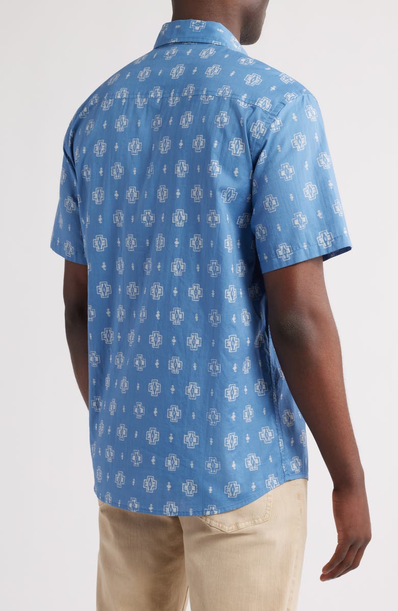 Pendleton Shoreline Print Short Sleeve Cotton Button-Up Shirt, Alternate, color, Harding Blue