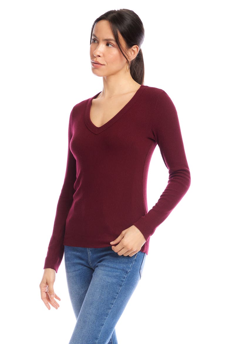 V-Neck Rib Top, Alternate, color, WINE