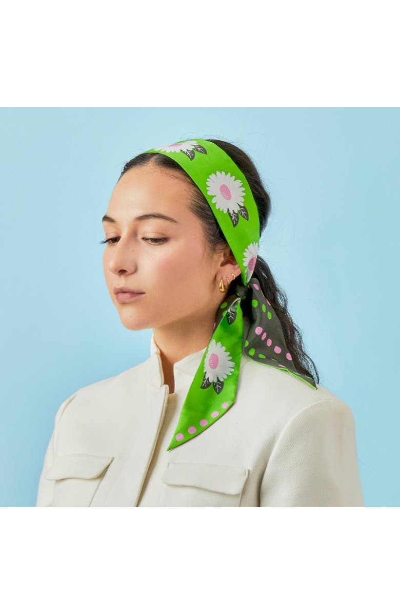 Centinelle White Flower Twilly Ribbon Scarf, Alternate, color, White