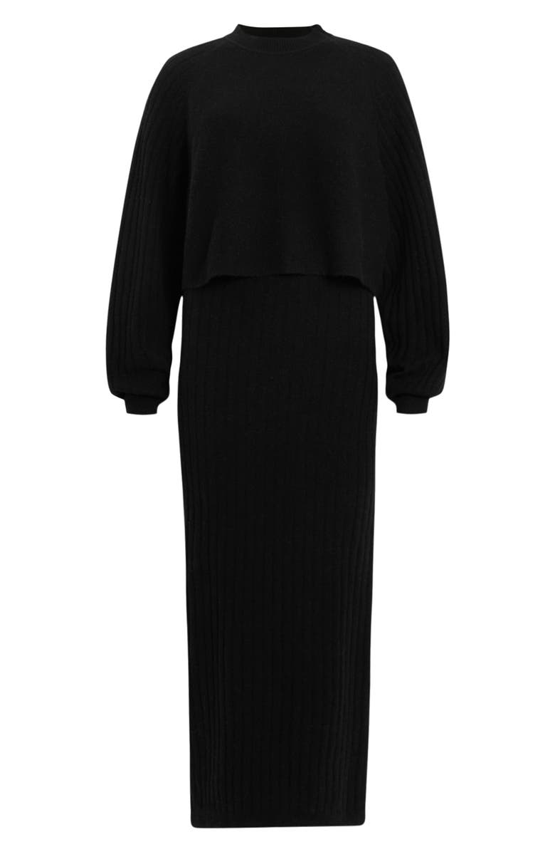 AllSaints Margot Rib Wool Blend Crop Sweater & Midi Sweater Dress Set, Alternate, color, Black