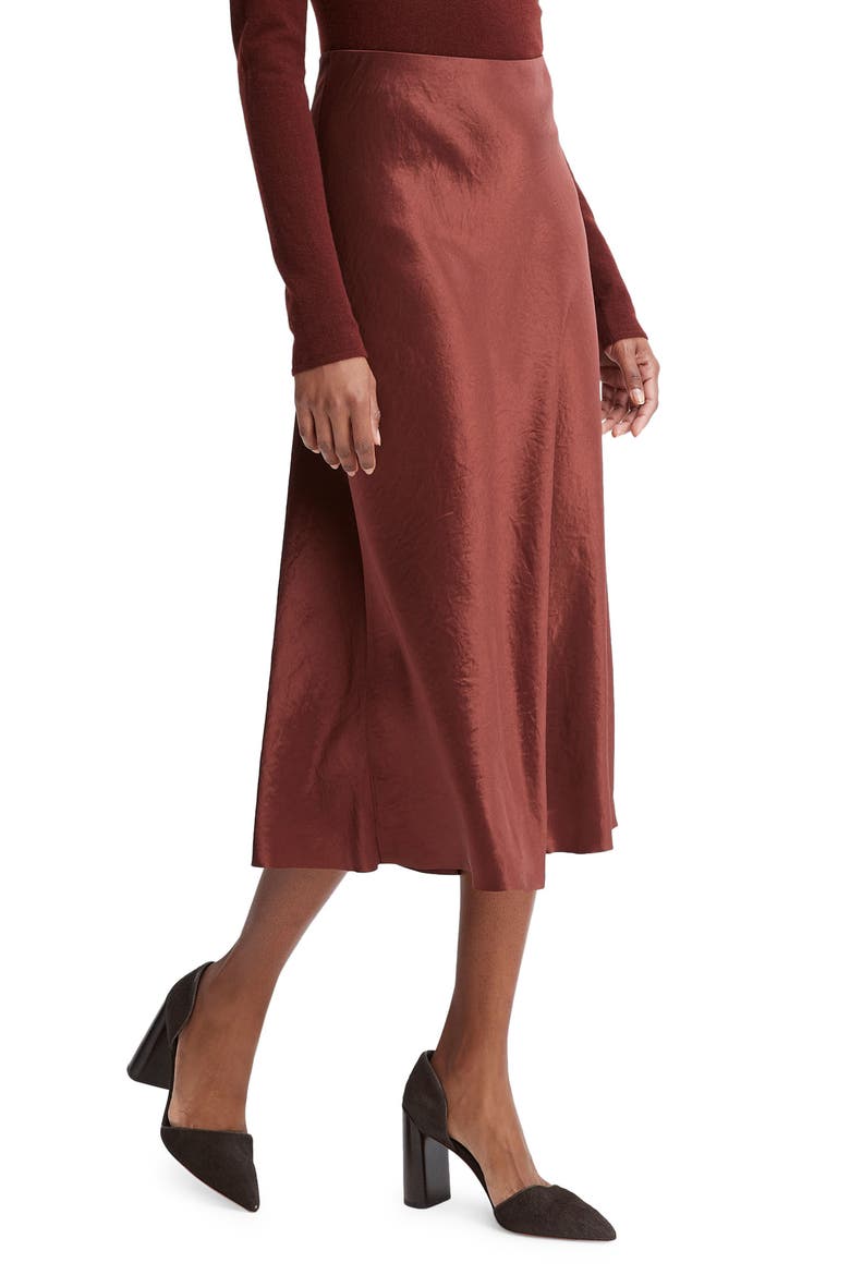 Bias Satin Midi Skirt, Alternate, color, CINNAMON STICK