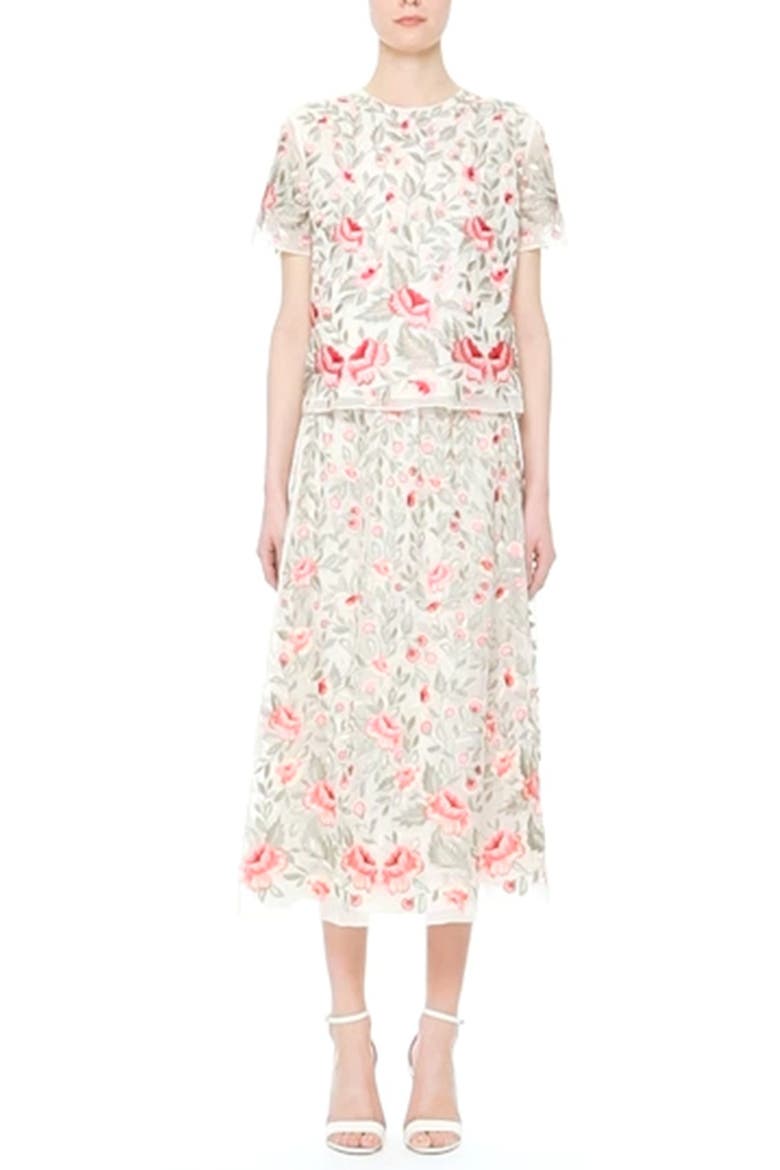 'Marianne' Floral Embroidered Silk Organza Skirt, Alternate, color, IVORY MULTI