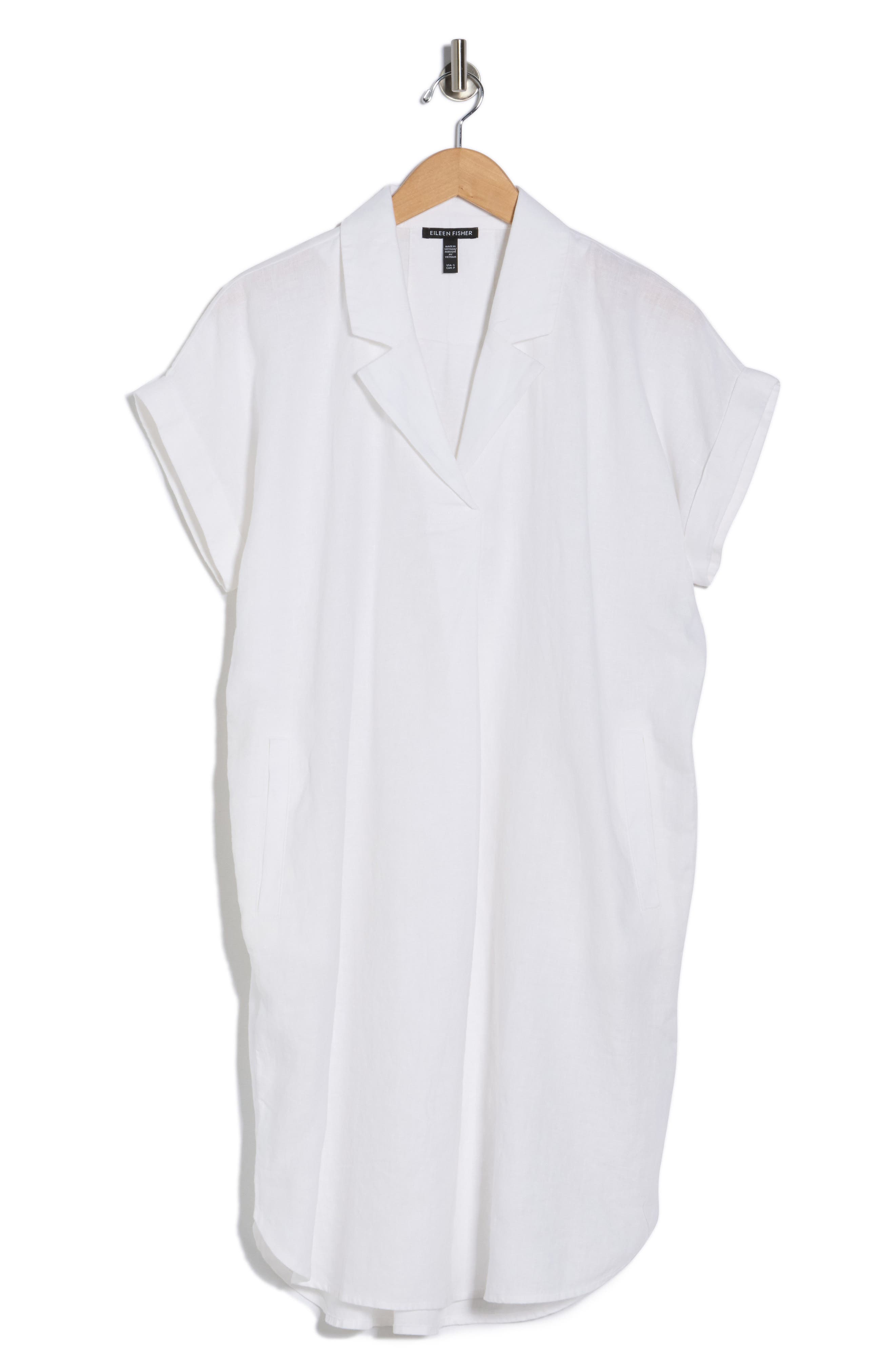 Eileen Fisher Cuff Sleeve Organic Linen Shift Dress