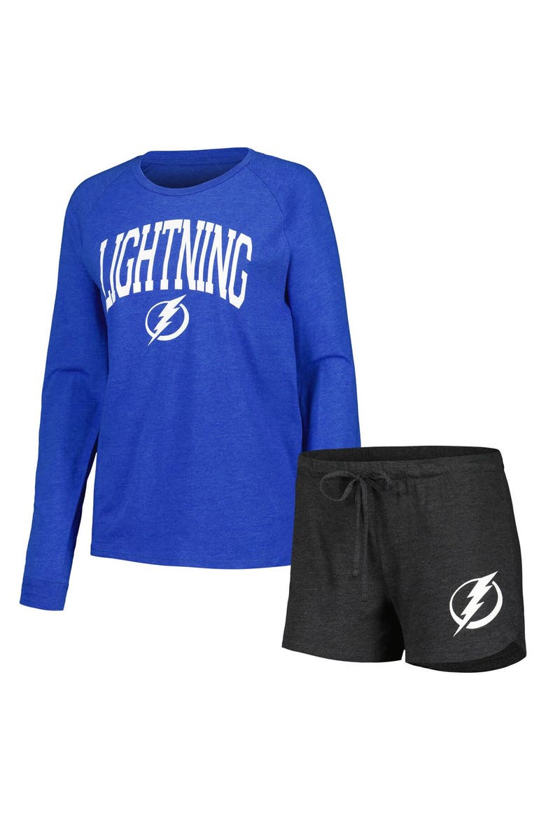 Women's Concepts Sport Black/Blue Tampa Bay Lightning Meter Knit Long Sleeve Raglan Top & Shorts Sleep Set, Main, color, Blue