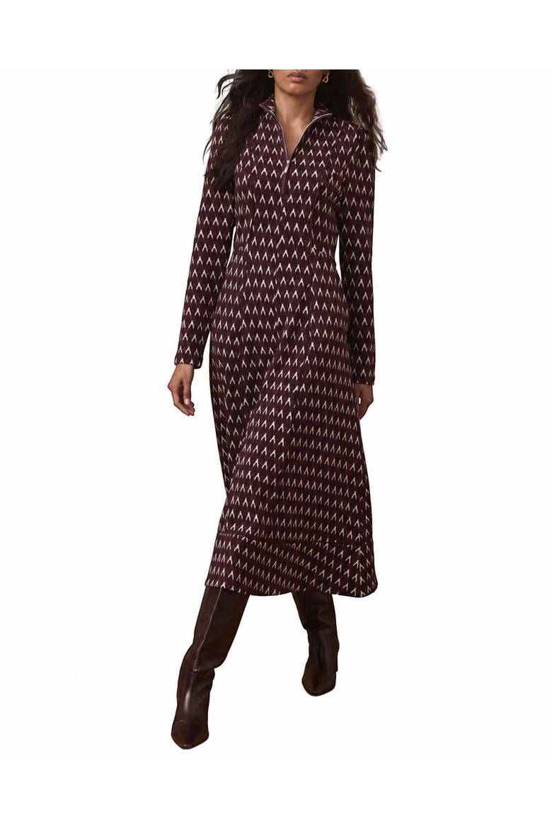 Patterened Jacquard Midi Dress, Main, color, Burgundy