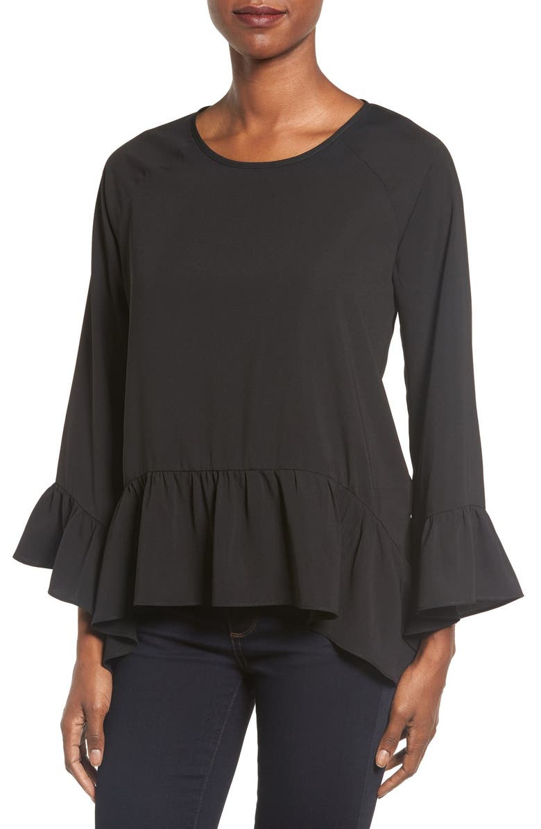 GIBSONLOOK Gibson Bell Sleeve Ruffle Hem Blouse, Main, color,