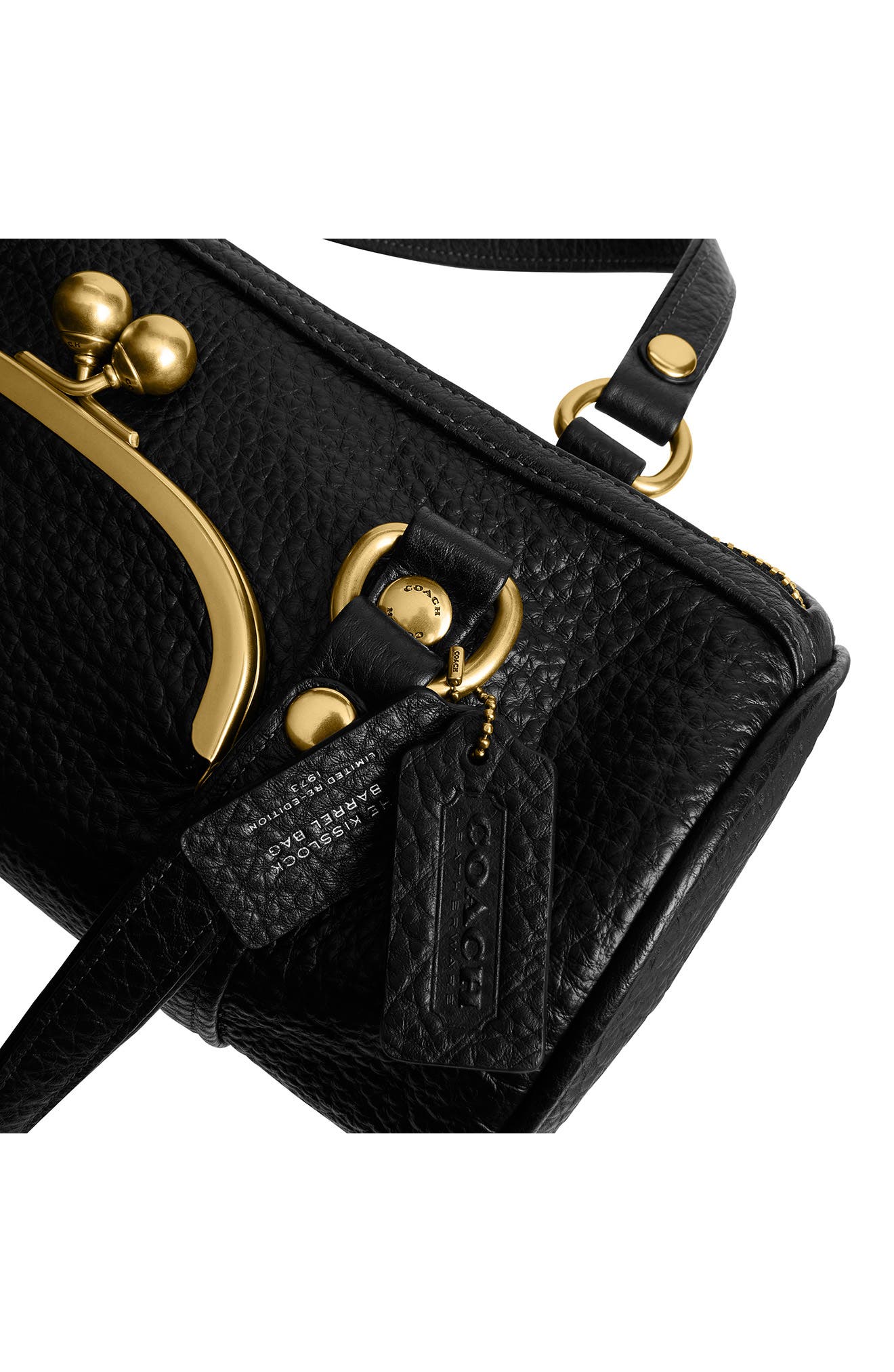 COACH Kisslock Leather Barrel Bag, Alternate, color, 