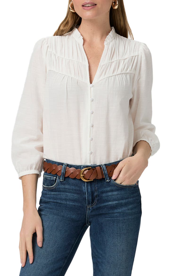Arlette Shirred Button-Up Shirt, Main, color, WHITE