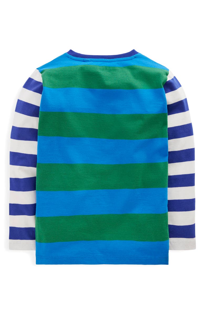 Mini Boden Kids' Mixed Stripe Long Sleeve Cotton Graphic T-Shirt, Alternate, color, Blue/ Green/ Orange