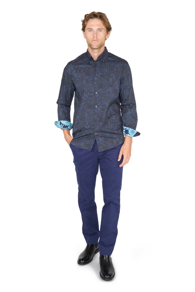 Morris Button-Up Shirt, Alternate, color, Madrid Paisley Navy