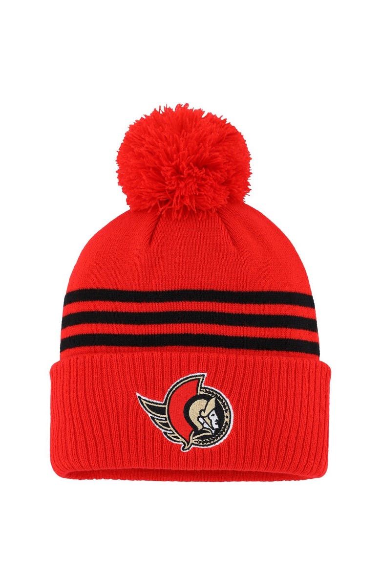 adidas Men's adidas Red Ottawa Senators Locker Room Three Stripe Cuffed Knit Hat with Pom, Main, color, 