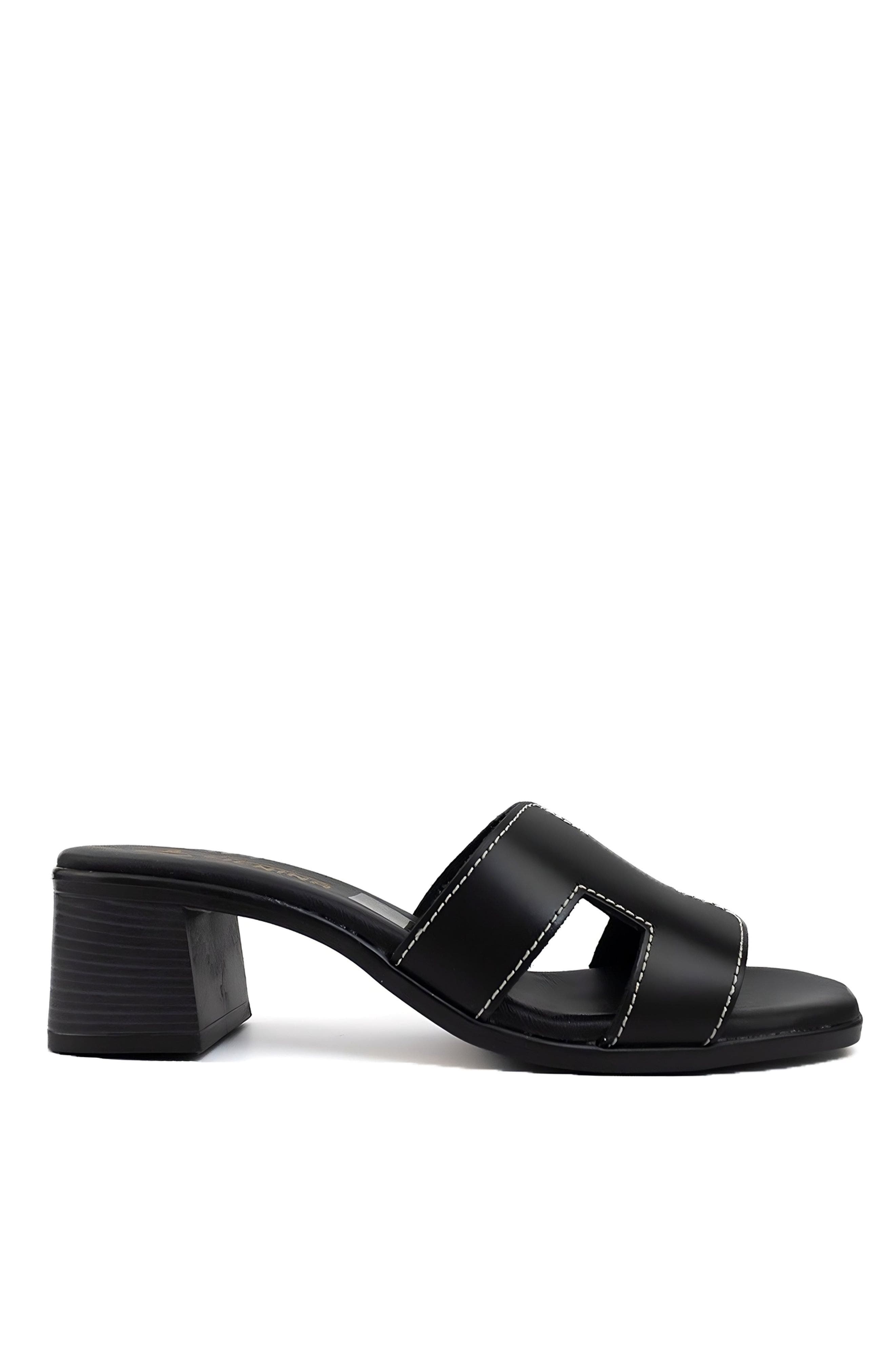 Menina Step Sorrento Leather Medium Heel Sandal, Main, color, Black