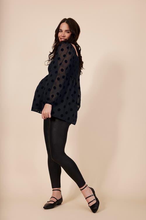 Motherhood Maternity Smocked Square Neck Long Sleeve Babydoll Maternity Top In Black