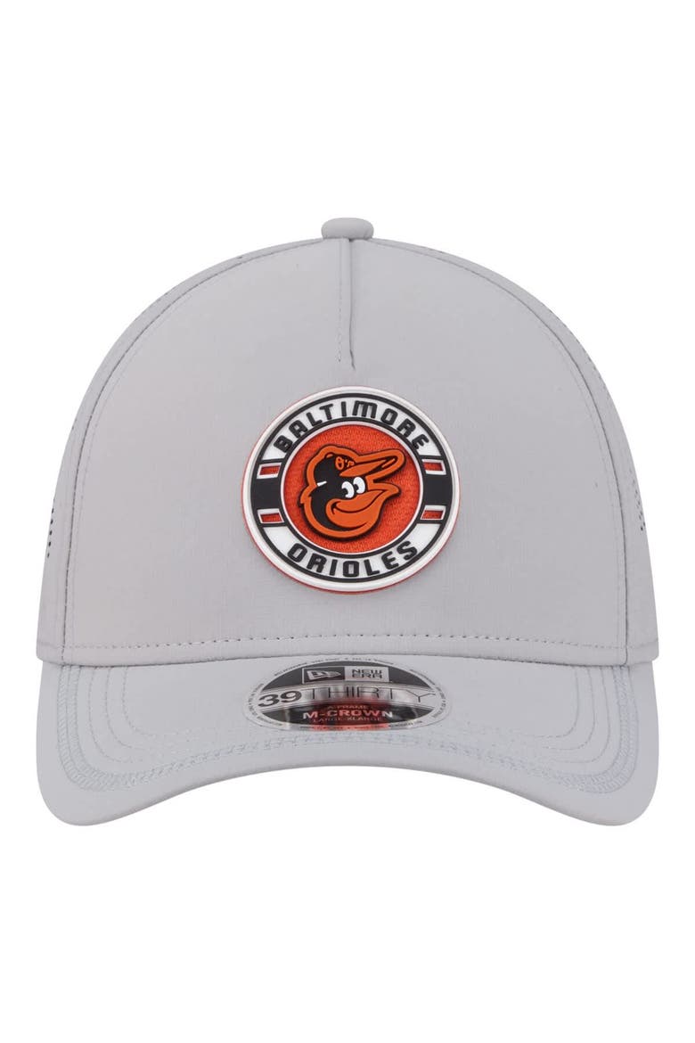 Men's New Era Gray Baltimore Orioles Patch 39THIRTY A-Frame M-Crown Perforated Flex Hat, Alternate, color, Gray