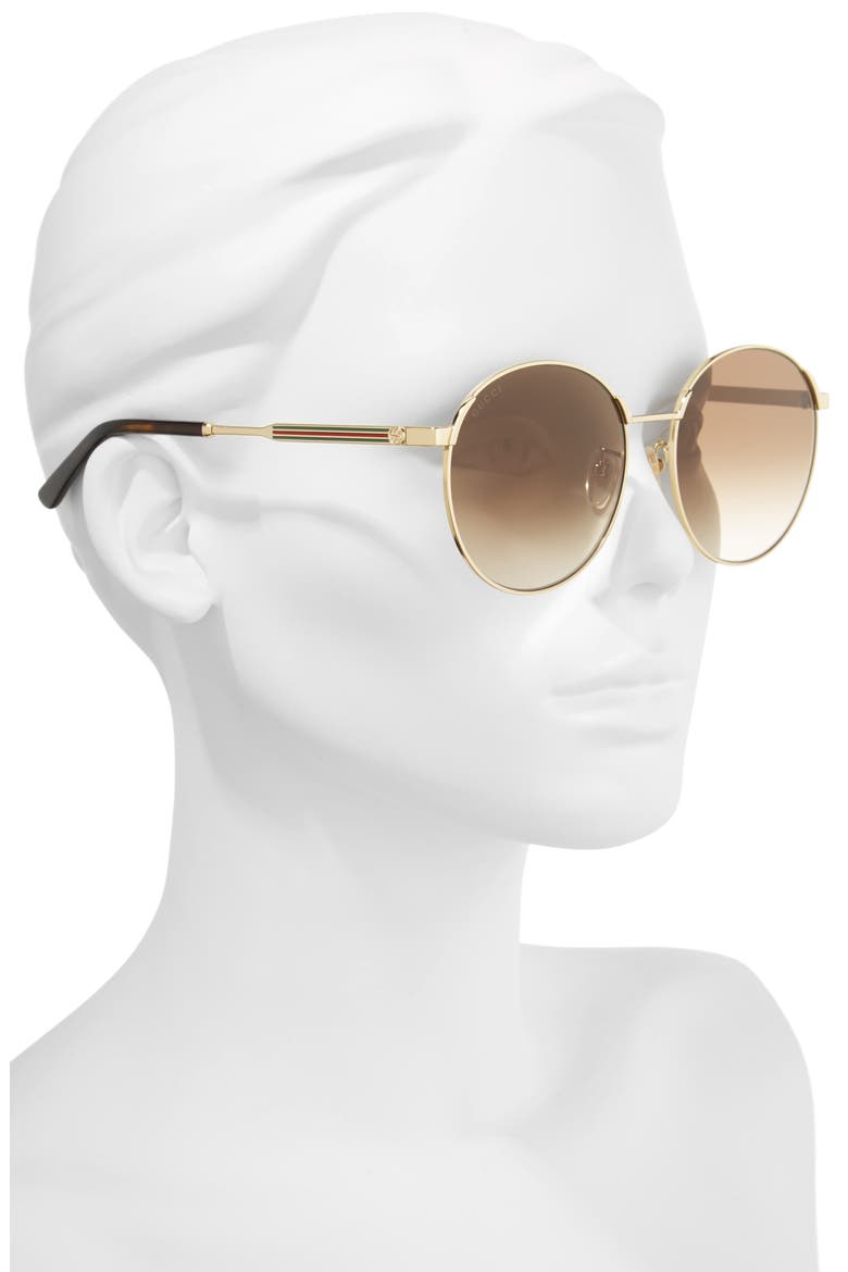 58mm Gradient Round Sunglasses, Alternate, color, GOLD/ BROWN