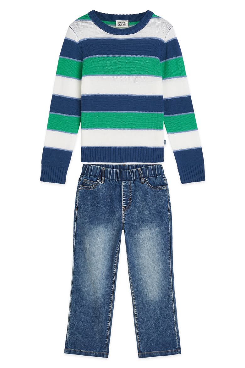 Kids' Stripe Sweater & Jeans Set, Main, color, DARK BLUE