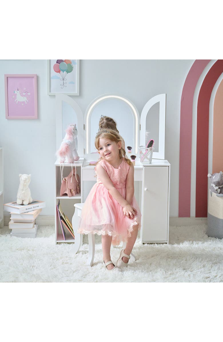 Teamson Kids Deluxe Glow Wooden Vanity Table & Stool Set, Alternate, color, White