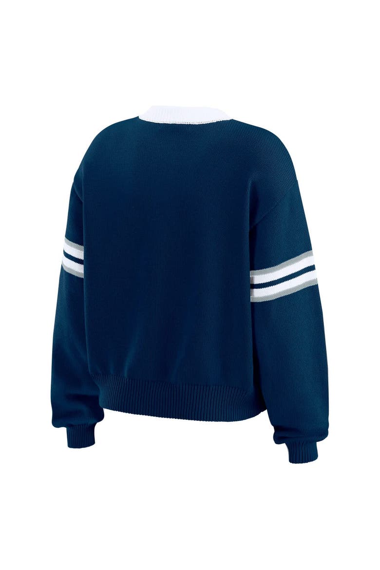 Women's WEAR by Erin Andrews Navy  Dallas Cowboys Lace-Up Sweater, Alternate, color, Navy