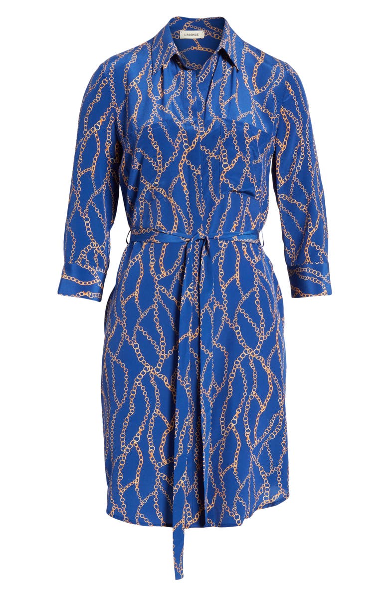 L'AGENCE Stella Chain Print Silk Shirtdress, Alternate, color, 