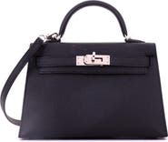 Pre-Owned Hermes Kelly Mini II Bag Black Epsom with Palladium Hardware 20