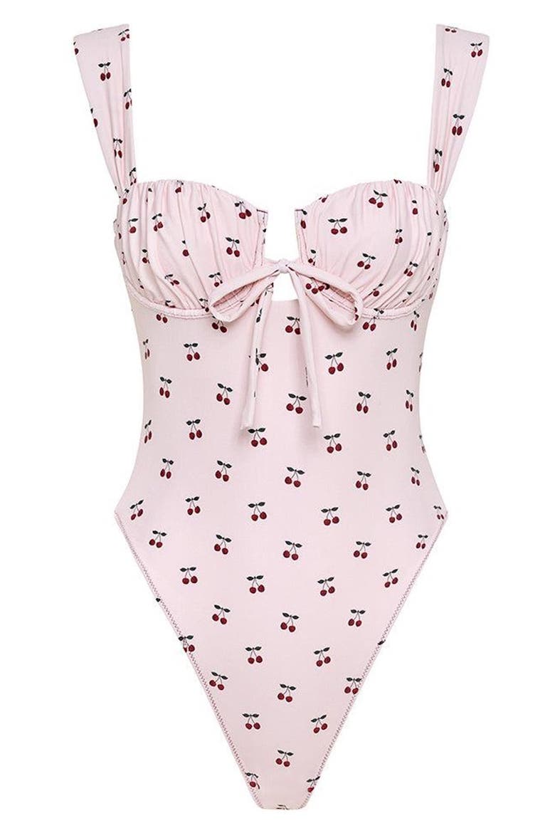 Petal Underwire One-Piece Swimsuit, Alternate, color, CHERRIES