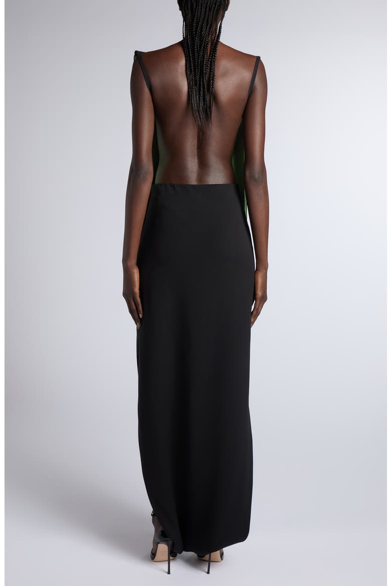 Infinity Geo Silk Stretch Georgette Backless Evening Gown, Alternate, color, BLACK/ GREEN