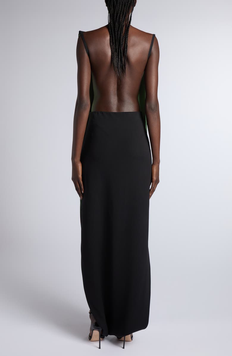 TOM FORD Infinity Geo Silk Stretch Georgette Backless Evening Gown, Alternate, color, Black/ Green