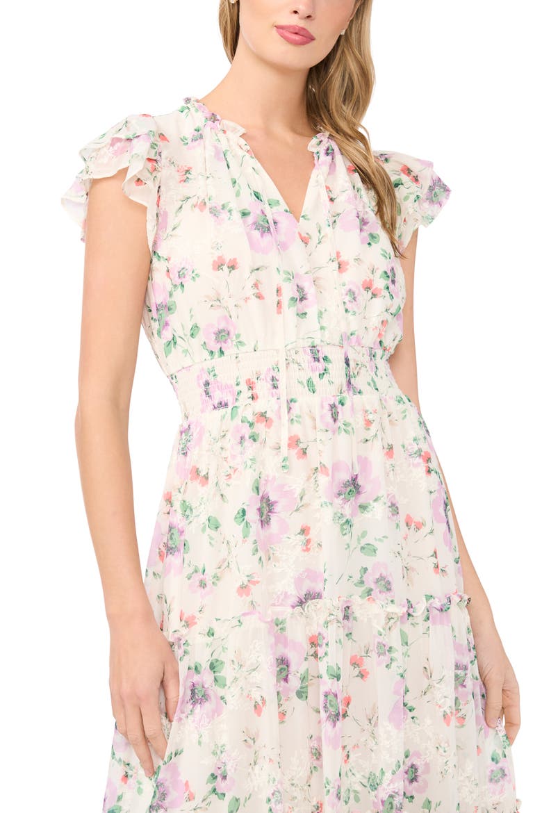 Floral Flutter Sleeve Midi Dress, Alternate, color, NEW IVORY