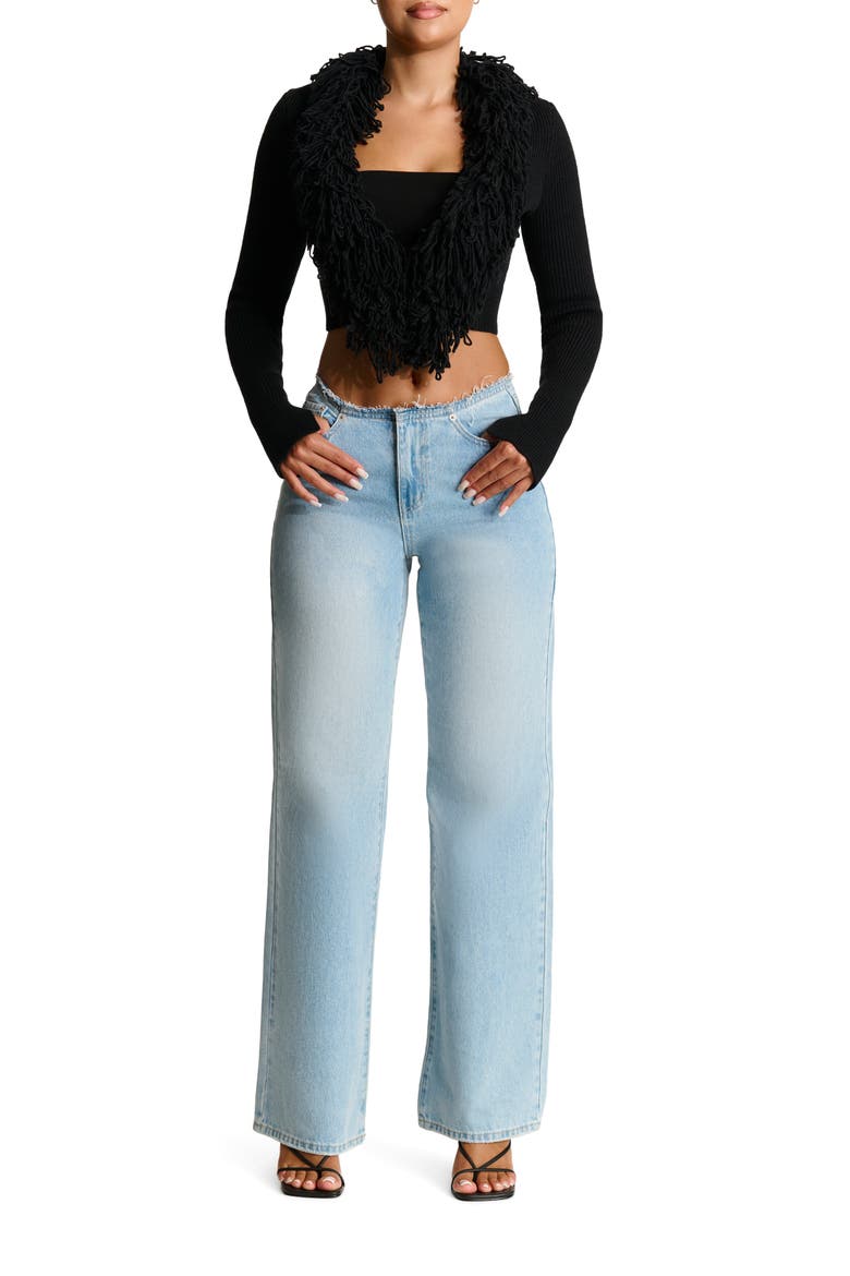 Fringe Crop Cardigan, Alternate, color, BLACK