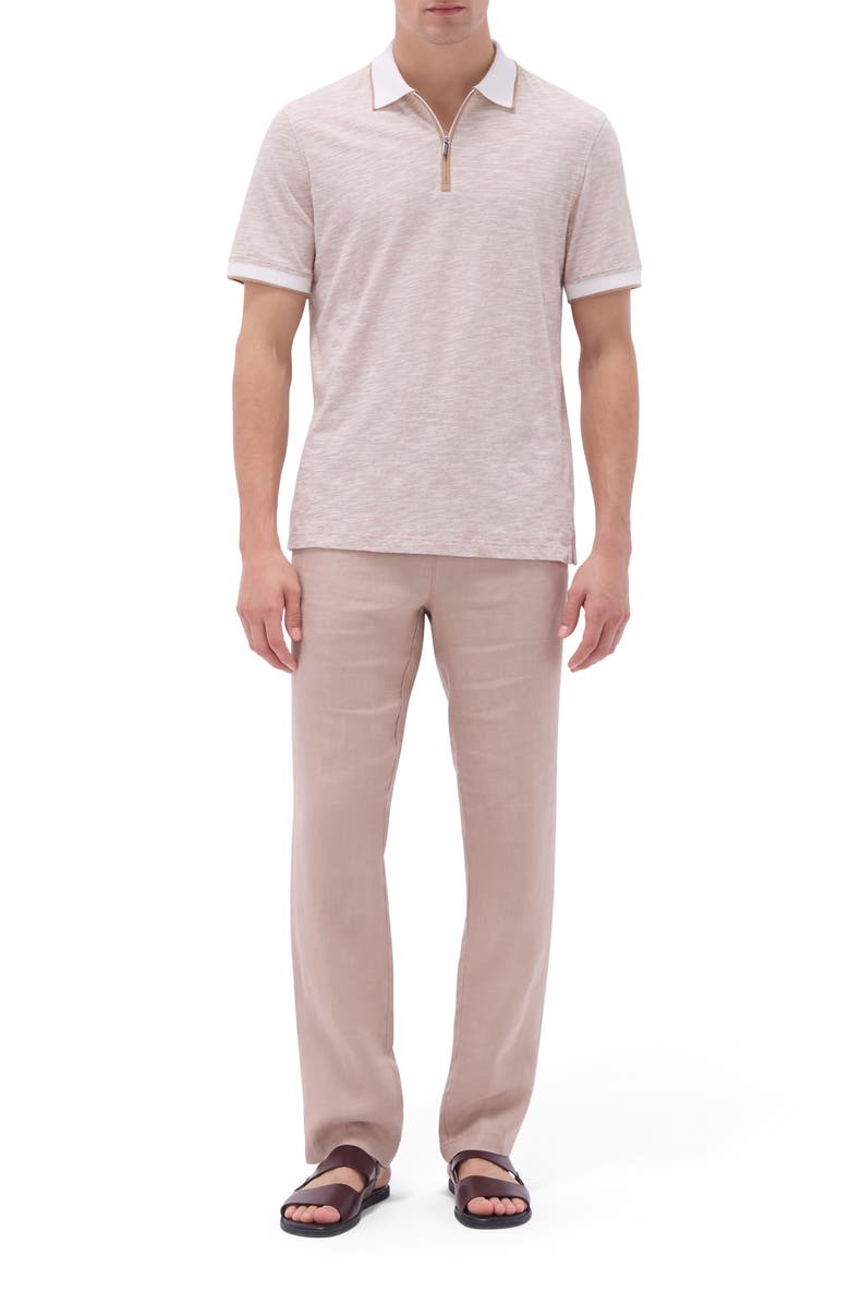 Bugatchi Cotton & Linen Quarter Zip Polo, Alternate, color, Camel