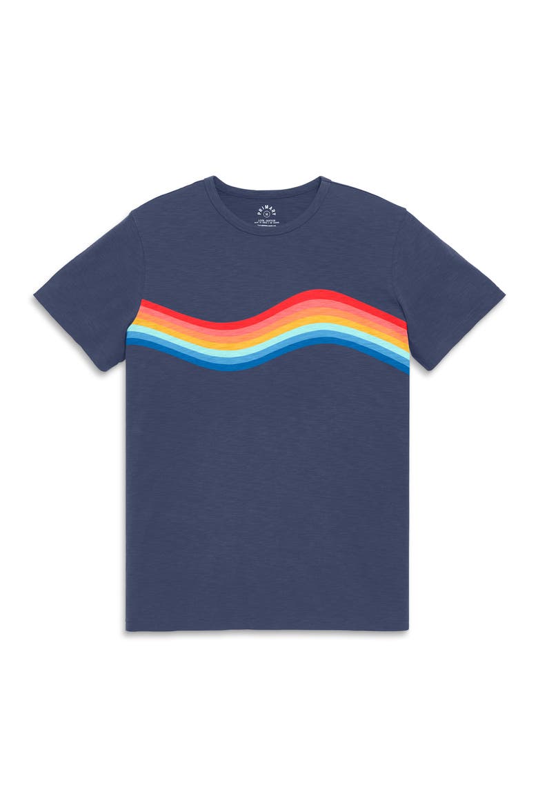 Unisex Fit Rainbow Banner Wave Tee, Alternate, color, Sunwashed Navy