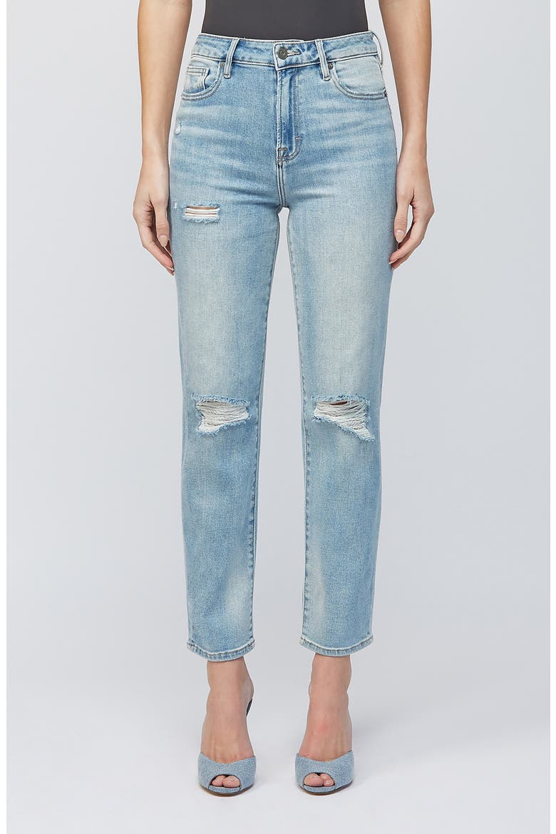 Ripped Straight Leg Jeans, Main, color, LIGHT WASH