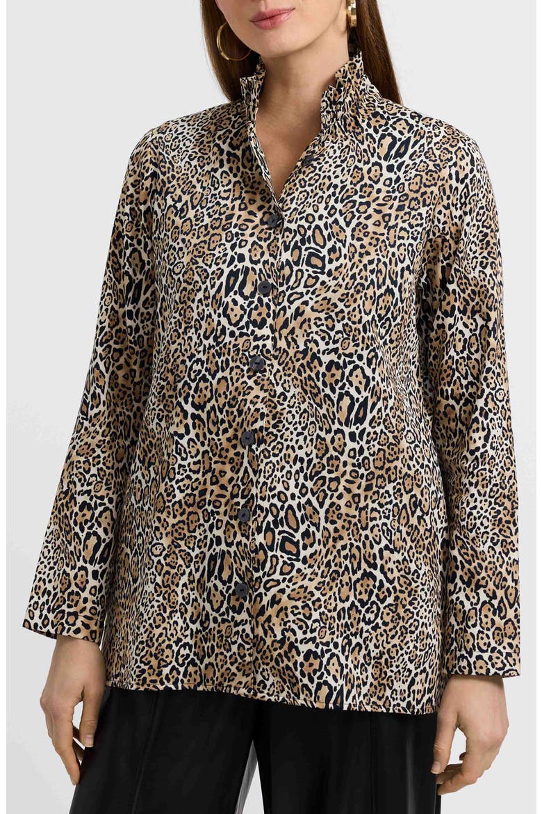 Carolina Leopard Print Cotton Sateen Button-Up Shirt, Alternate, color, BROWN MULTI