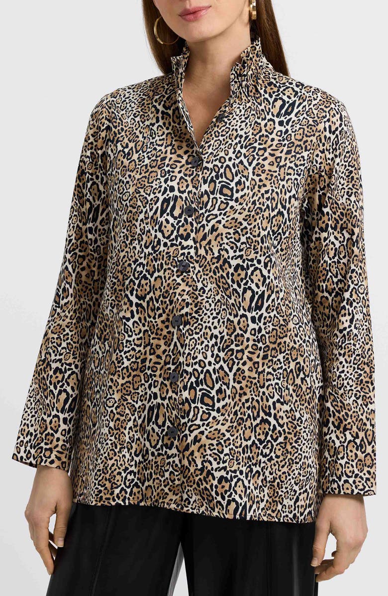 Foxcroft Carolina Leopard Print Cotton Sateen Button-Up Shirt, Alternate, color, Brown Multi