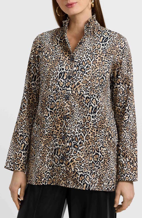 Foxcroft Carolina Leopard Print Cotton Sateen Button-up Shirt In Multi