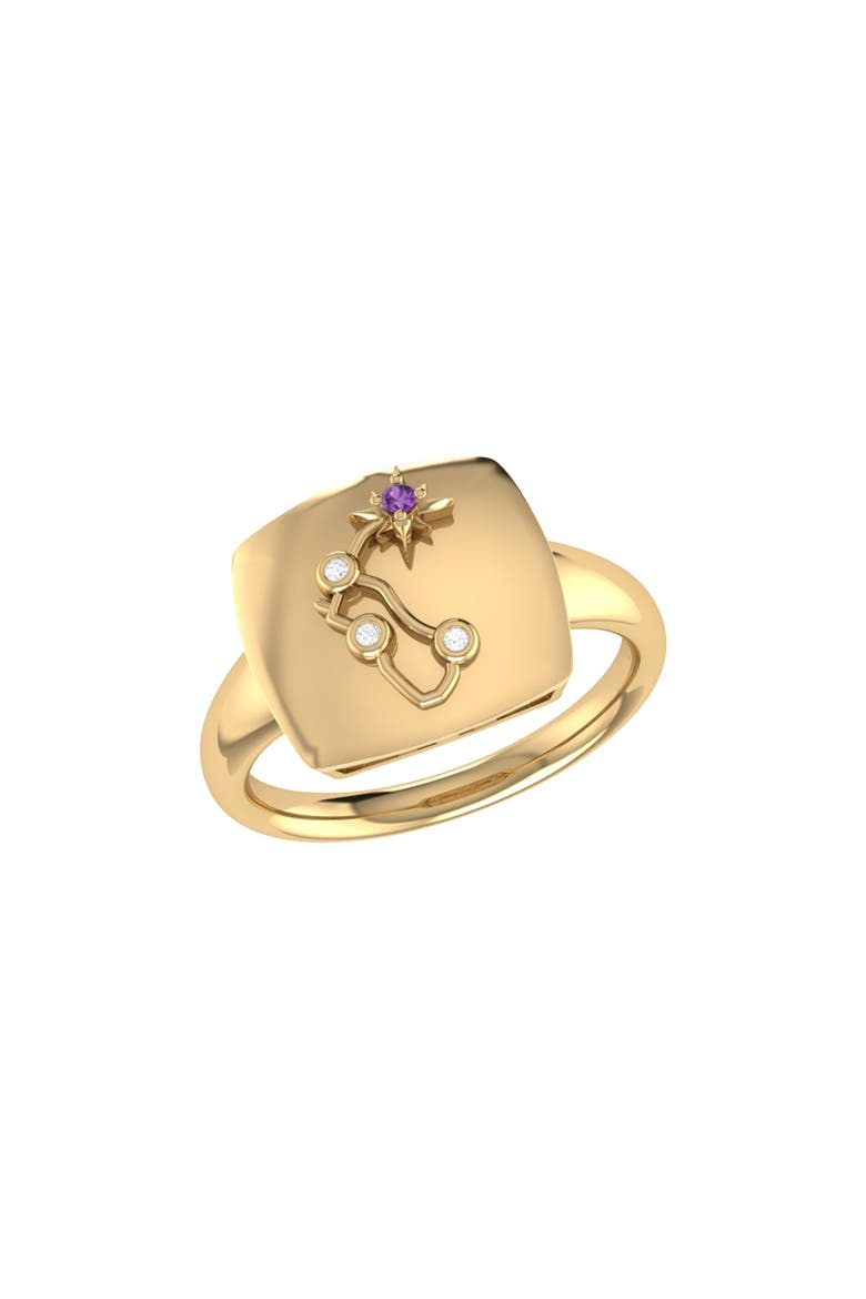Aquarius Amethyst & Diamond Signet Ring in Sterling Silver, Main, color, Dark Grey