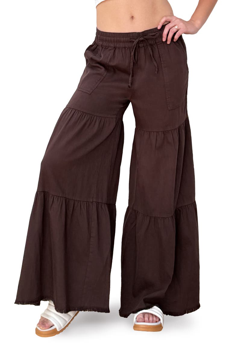 Fancy Cotton Blend Tiered Pants, Main, color, COFFEE BEAN