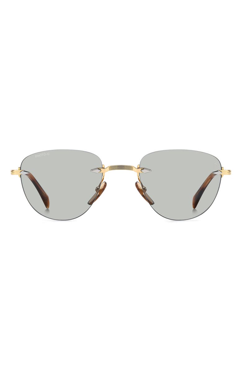 David Beckham Eyewear 51mm Rimless Square Sunglasses, Main, color, Gold Brown Horn/ Grn Ft Ar