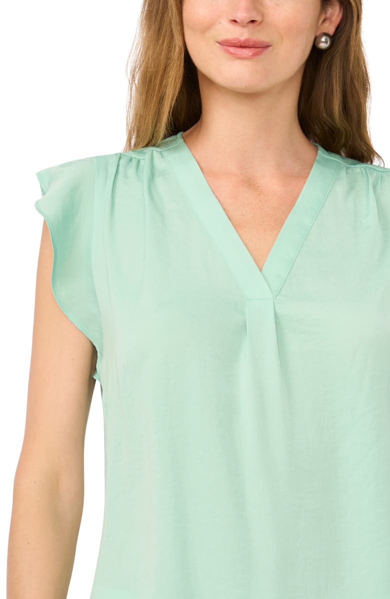 Vince Camuto Ruffle Sleeve Satin Top, Alternate, color, Dark Jade
