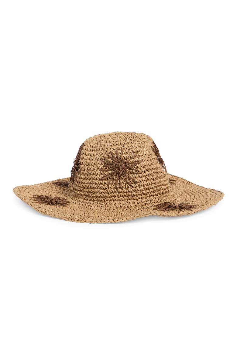 Floral Embroidered Straw Floppy Hat, Alternate, color, TAN