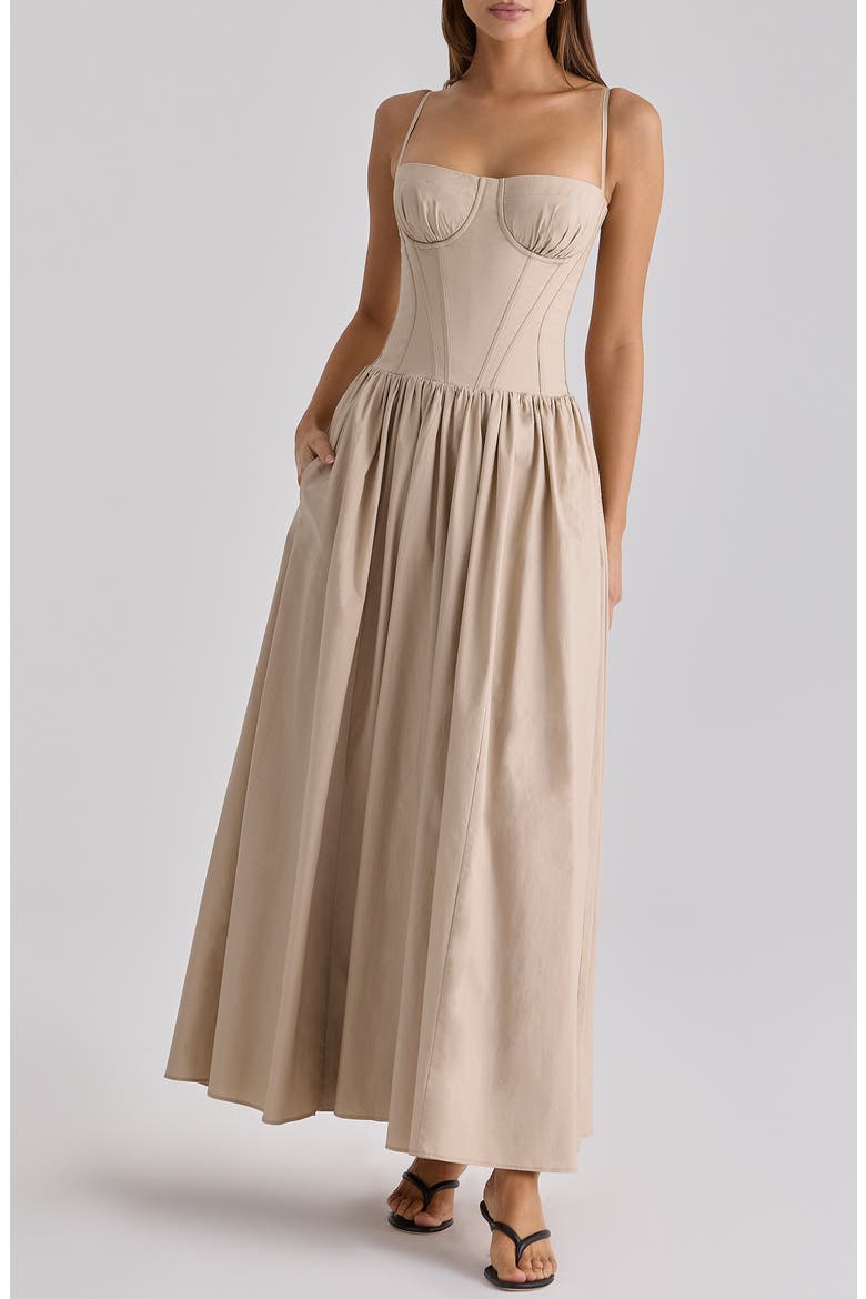 Rona Cotton Corset Maxi Dress, Main, color, TAUPE