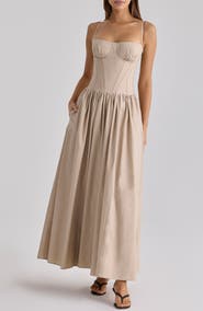 HOUSE OF CB Rona Cotton Corset Maxi Dress