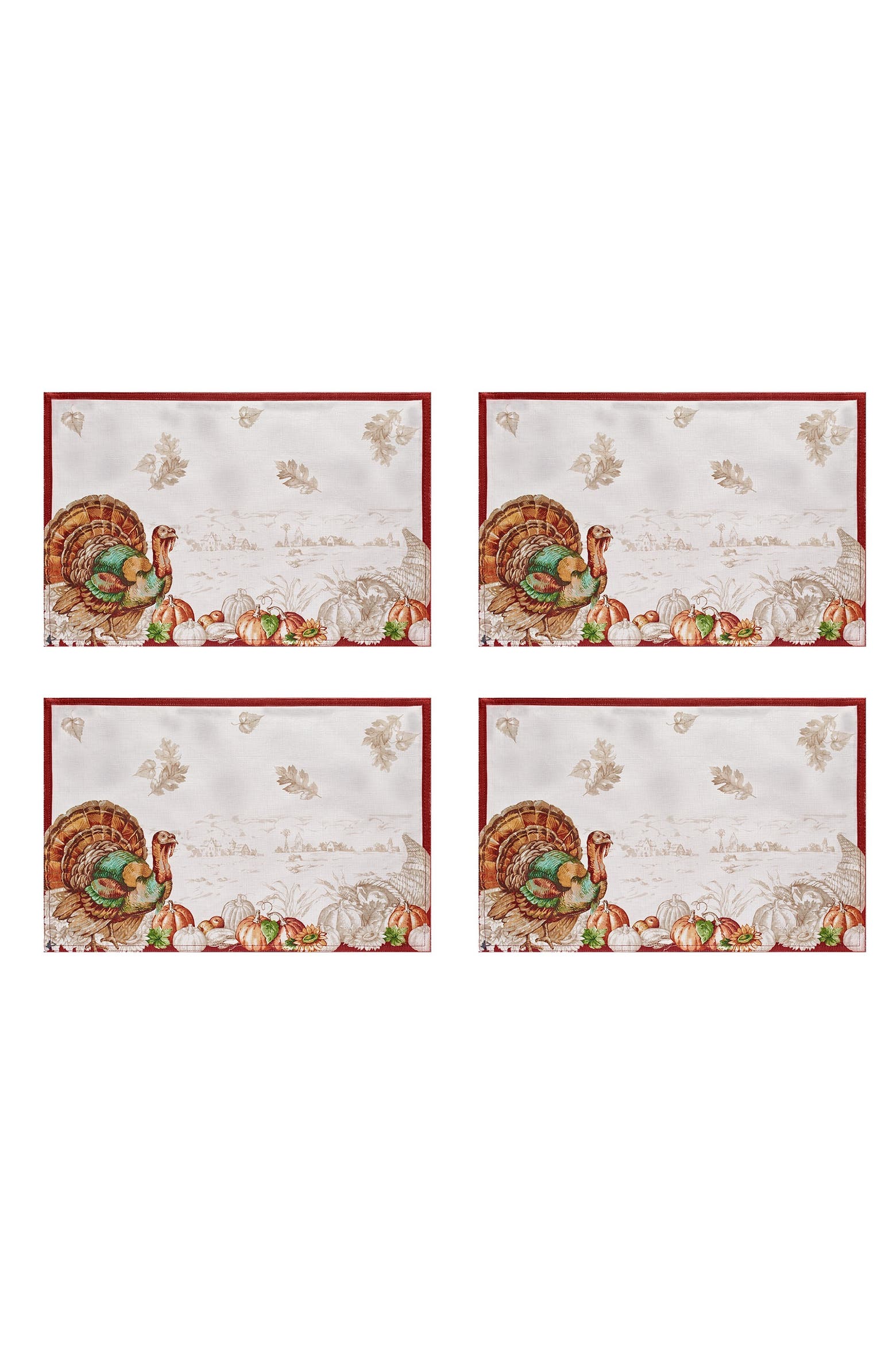 Neutral Color Fall Table Setting Threadmade Holiday Turkey Bordered Fall Placemat Set Of 4 | Nordstrom