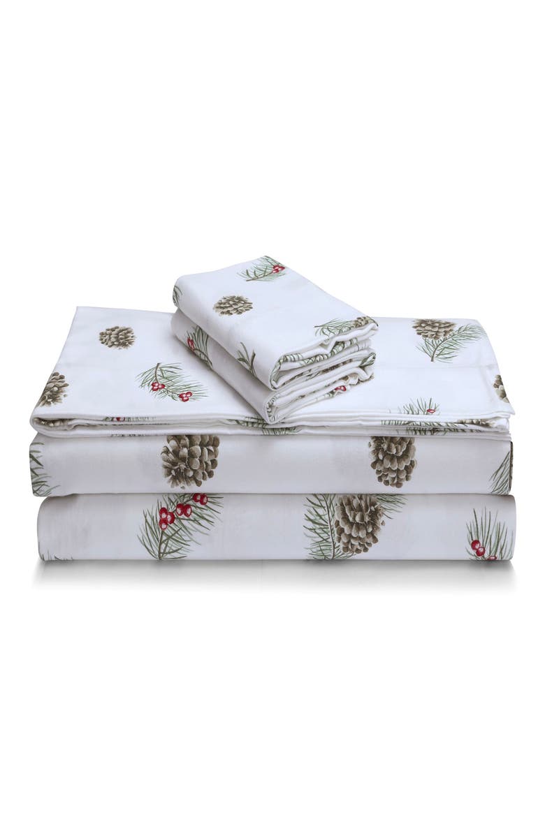 Cotton Flannel Sheet Set, Main, color, PINE CONES AND BERRIES