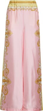 Versace Barocco Print Wide Leg Silk Twill Pants