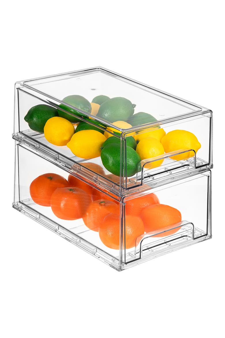 Medium Set of 2 Fridge Organizer Drawers, Main, color, CLEAR