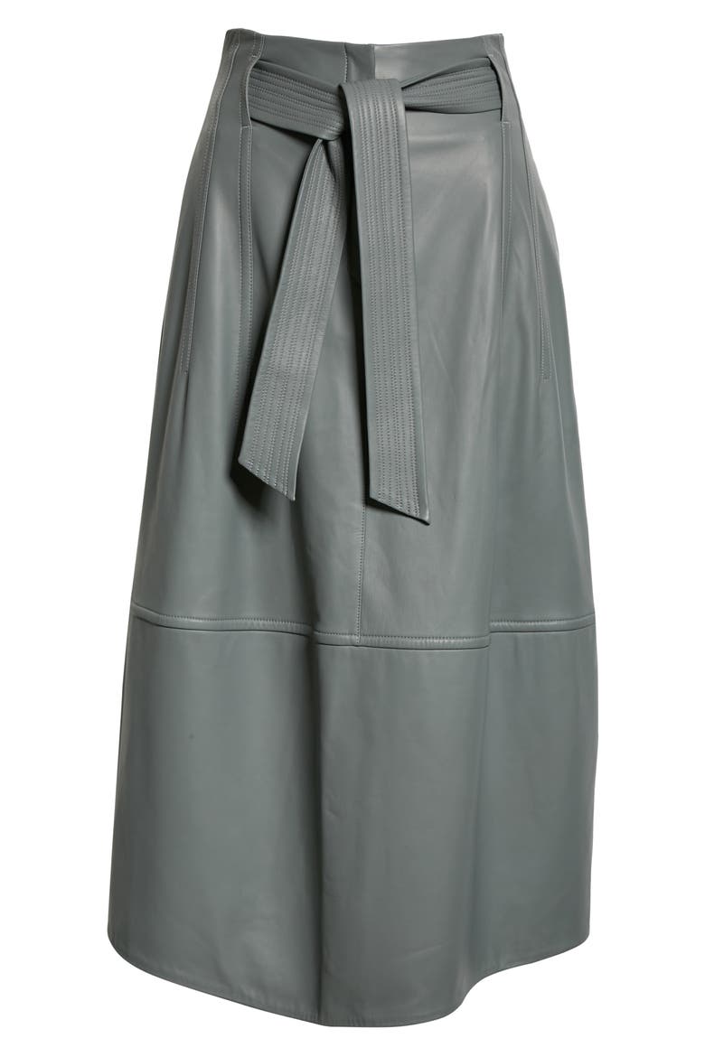 Topstitch Belted Leather Skirt, Alternate, color, SEA STONE