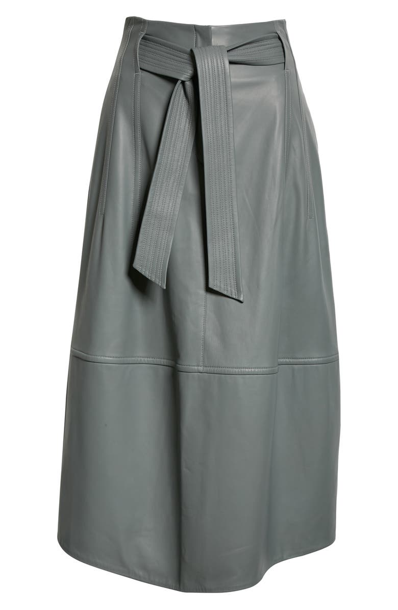 Vince Topstitch Belted Leather Skirt, Alternate, color, Sea Stone