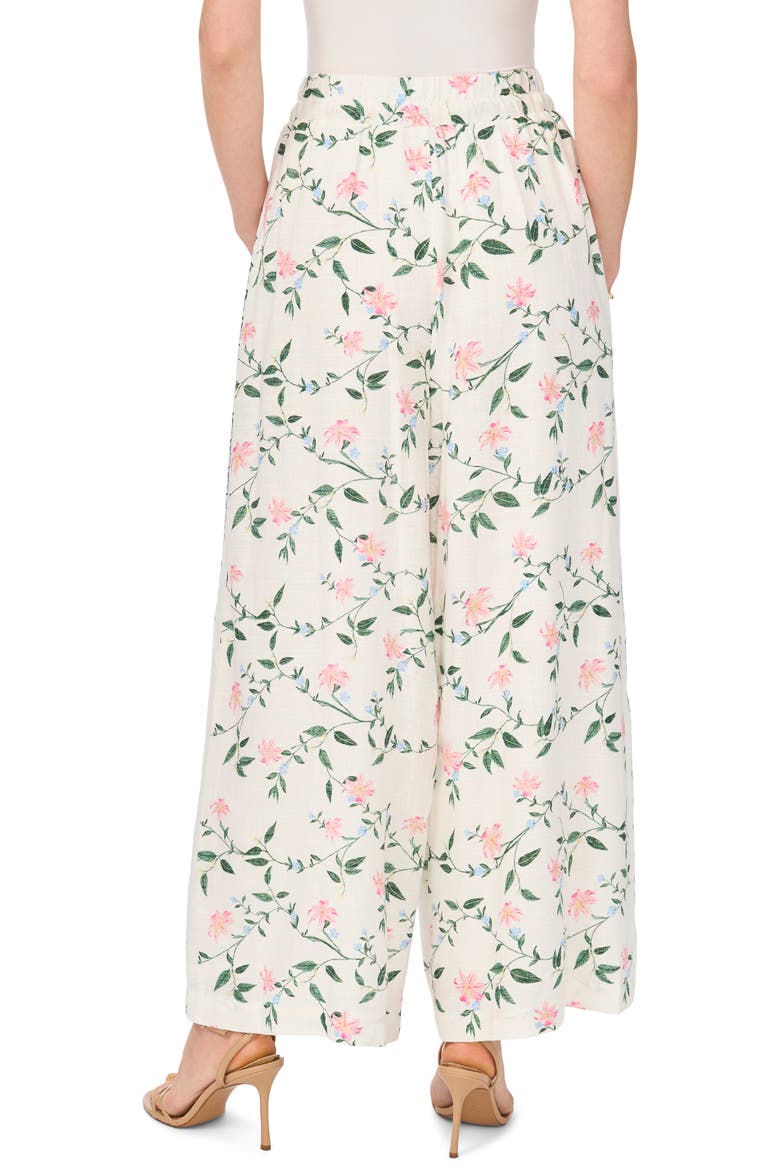 Floral Print Tie Waist Wide Leg Pants, Alternate, color, NEW IVORY